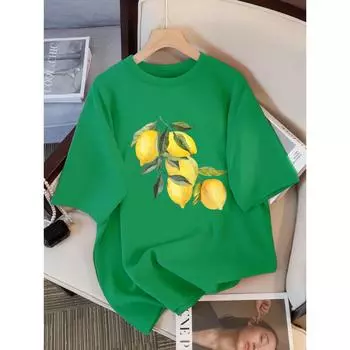 Летние креативные женские повседневные мягкие топы с лимонным узором, модные крутые футболки, хлопковая уличная одежда с коротким рукавом для женщин XS