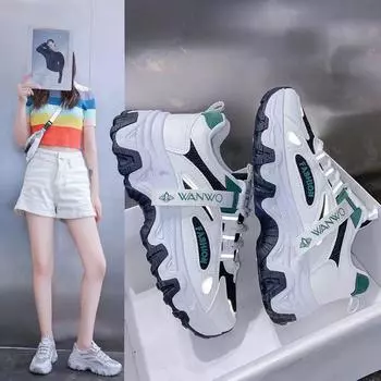 Летние кроссовки для бега, дышащие громоздкие кроссовки, женские, новые летние студенческие спортивные повседневные белые туфли 35