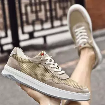 Летние кроссовки из микрофибры с плоской подошвой для мужчин, спортивная обувь на шнуровке для активного отдыха, модные повседневные кроссовки для мужчин 37 серый