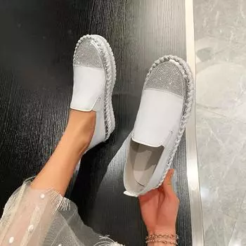 Летние кроссовки, спортивная обувь для женщин, туфли на платформе, удобные туфли на плоской подошве со стразами, вулканизированные туфли для женщин на платформе 36 чёрный