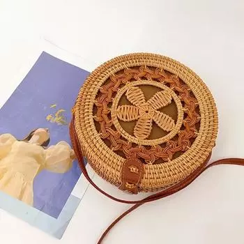 Летние круглые соломенные сумки для женщин, сумка на плечо из ротанга, дорожная тканая пляжная сумка ручной работы, женская маленькая сумка через плечо