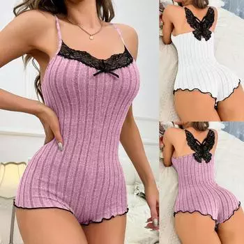 Летние кружевные комбинезоны для женщин без рукавов комбинезон шорты летняя ночная рубашка L розовый