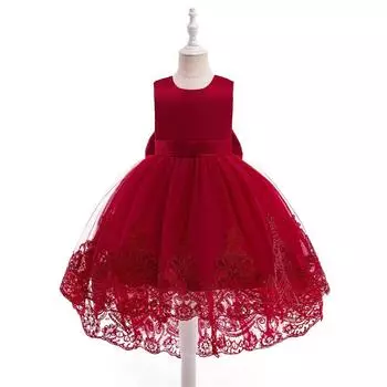 Летние кружевные платья принцессы для детей 3-8 лет, платье для дня рождения, платье с цветами для девочек, детский костюм на день рождения, платье для младенцев L019 4Y синий