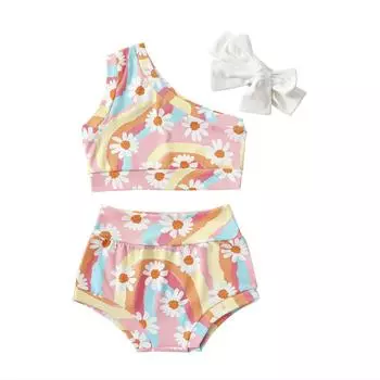Летние купальники для маленьких девочек, комплект бикини без рукавов, комплект бикини без рукавов, 6 месяцев, 12 месяцев, 18 месяцев, 24 месяцев, одежда 0-6 Months розовый