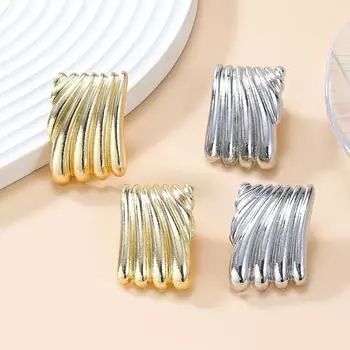 «Летние квадратные серьги из сплава»: Женская мода полосатый кружевной металлический дизайн серебряный