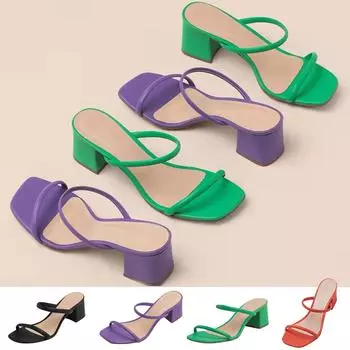 Летние квадратные тапочки, модные сексуальные универсальные сандалии для женщин 37 оранжевый