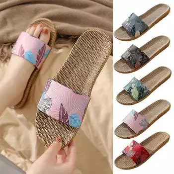 Летние льняные тапочки, модные женские и мужские льняные тапочки без шнуровки, домашние нескользящие тапочки, модные пляжные сандалии, шлепанцы 35