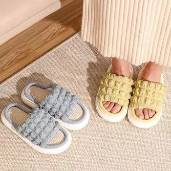Летние льняные тапочки, женские уличные тапочки, нескользящие, с мягкой подошвой, с мультяшным дизайном, для пар, домашние тапочки, удобная обувь 36-37 жемчужина белый