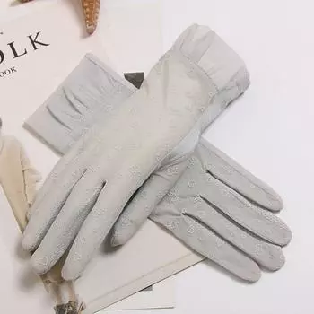 Летние ледяные шелковые модальные перчатки от солнца для пальцев, милые девичьи, с ушками кролика и бантом в виде сердца, легкие, дышащие Gray One size