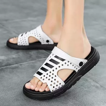 Летние легкие повседневные мужские сандалии с полой пряжкой, мужские сандалии и тапочки, новые простые тапочки 39 белый
