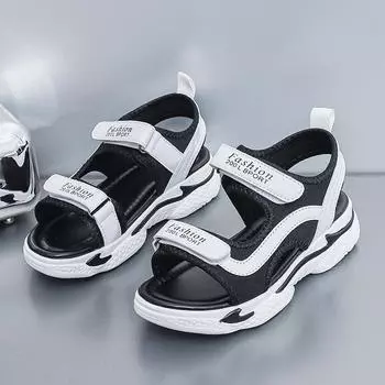 Летние легкие повседневные сандалии для девочек, женская пляжная обувь, тапочки для девочек 32 белый/чёрный