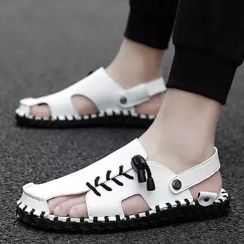 Летние легкие удобные сандалии повседневная обувь из натуральной кожи пляжные сандалии дышащая обувь мужские сандалии тапочки 37 чёрный