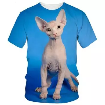 Летние милые футболки с изображением кошек-сфинксов, животные, 3D-принт, мужские и женские футболки с круглым вырезом и коротким рукавом, футболки Harajuku Y2k, детские топы, одежда S