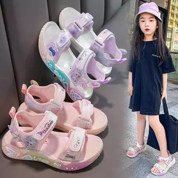 Летние милые модные пляжные сандалии принцессы для девочек на мягкой подошве сандалии с героями мультфильмов 26 розовый