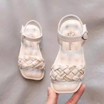 Летние милые модные сандалии для девочек, плетеная обувь принцессы с ремешком на щиколотке, детская детская обувь с открытым носком, пляжная обувь, элегантные сандалии-гладиаторы 26 розовый
