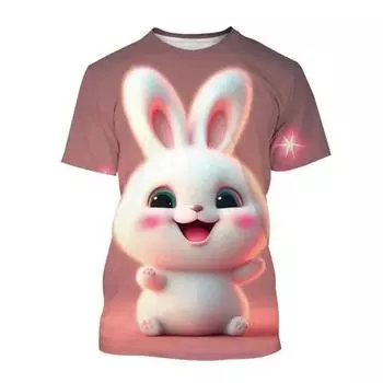 Летние милые мультяшные кролики 3D принт футболки женская уличная одежда повседневная мода Y2k футболка с коротким рукавом футболки с круглым вырезом топы одежда S