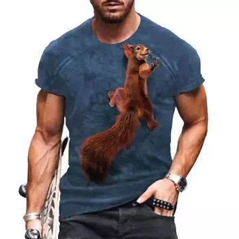 Летние милые мужские футболки с принтом белки, повседневные свободные топы с коротким рукавом и круглым вырезом, свободная мужская одежда, футболки мужские S