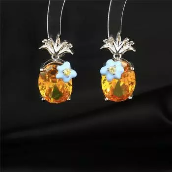 Летние милые серьги-гвоздики с ананасами, блестящие серьги-гвоздики с фианитом, брендовые ювелирные изделия, женские эффектные висячие украшения