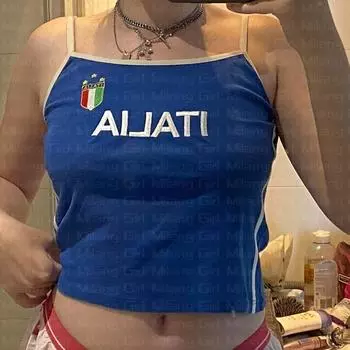 Летние милые топы на бретелях с графическим принтом «ИТАЛИЯ», женский винтажный укороченный топ «Фея» E-girl, эстетичная женская футболка Y2K, одежда в стиле эмо S синий