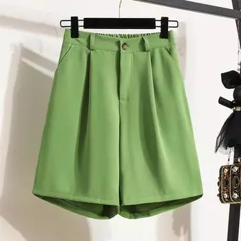 Летние мини-шорты размера плюс, женские модные повседневные свободные плиссированные брюки с высокой талией, широкие брюки, женский пиджак трапециевидной формы, короткий костюм L чёрный