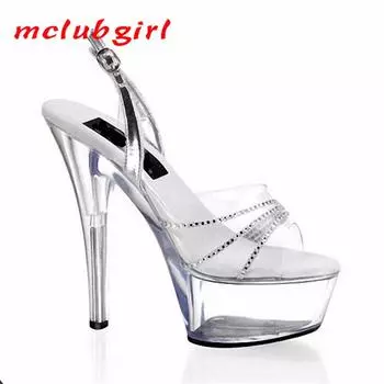 Летние модельные свадебные туфли, тонкие босоножки на высоком каблуке с кристаллами и бриллиантами, каблук 15 см, платформа 5 см YKC 34 белый