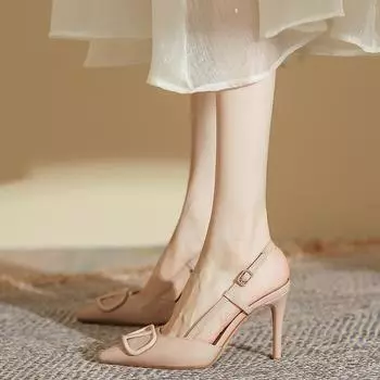 Летние модные босоножки на высоком каблуке с пряжкой и острым каблуком, женские удобные простые туфли на шпильке Sandalias De Mujer 34 чёрный