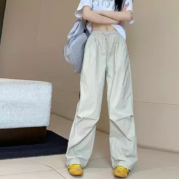 Летние модные брюки-карго для женщин, новые свободные элегантные быстросохнущие брюки на шнурке, повседневные длинные брюки, однотонные брюки 678 S чёрный