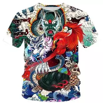 Летние модные крутые футболки с рисунком китайского дракона для мужчин, трендовые повседневные красивые уличные топы с круглым вырезом и короткими рукавами с принтом S