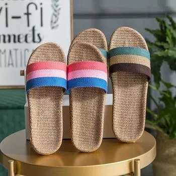 Летние модные льняные тапочки на толстой подошве 35 синий