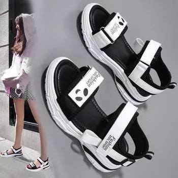 Летние модные легкие и высокие уличные повседневные сандалии на липучке, пляжная обувь, тапочки, женская обувь 34 коричневый/бежевый