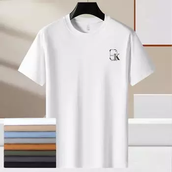 Летние модные мужские футболки с принтом 2024, с короткими рукавами и дышащей хлопчатобумажной тканью M