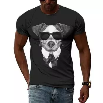 Летние модные мужские футболки с забавным животным и собакой, 3D трендовые индивидуальные повседневные черные футболки с принтом, топ в стиле Харадзюку с круглым вырезом в стиле хип-хоп S