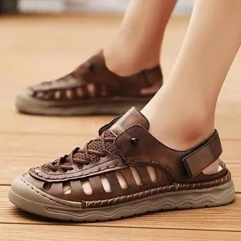 Летние модные мужские сандалии с полыми носками, дышащие пляжные сандалии, мужская повседневная обувь, мужские кроссовки 39 хаки