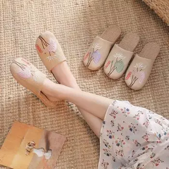 Летние модные мужские/женские льняные тапочки на плоской подошве, повседневные шлепанцы, женские сандалии, домашняя обувь, парные тапочки 35-36