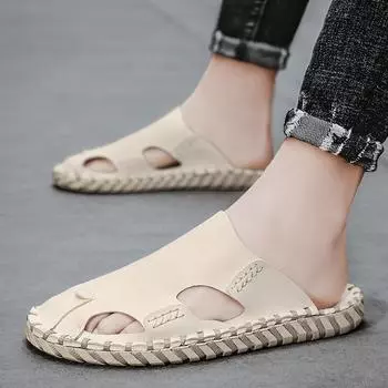 Летние модные новые однотонные полые сандалии с круглым носком, удобные повседневные мужские нескользящие тапочки Sandalias Hombre Verano