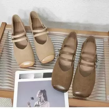 Летние модные новые пикантные женские однотонные туфли на плоской подошве с квадратным каблуком, популярные удобные удобные туфли на высоком каблуке с круглым носком и пряжкой 35