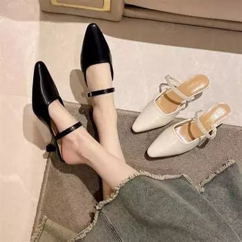 Летние модные новые повседневные однотонные банкетные сандалии с острым носком, пикантные элегантные женские босоножки на низком каблуке, удобные высокие каблуки 39