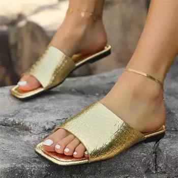 Летние модные новые повседневные однотонные сексуальные элегантные женские сандалии на плоской подошве с квадратным носком, пляжные удобные шлепанцы 36