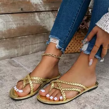 Летние модные новые повседневные однотонные сексуальные элегантные женские сандалии на плоской подошве с круглым носком, пляжные удобные шлепанцы 36