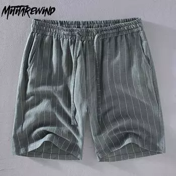 Летние модные окрашенные в пряжу полосатые мужские шорты, хлопковые короткие штаны Ramie, прямые шорты с эластичной резинкой на талии, молодежные мешковатые шорты M белый