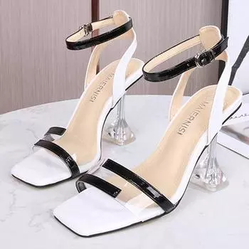 Летние модные пикантные женские босоножки на высоком каблуке 9 см в стиле фетиш, женские офисные туфли на шпильке больших размеров в стиле пэчворк с кристаллами 41 красный