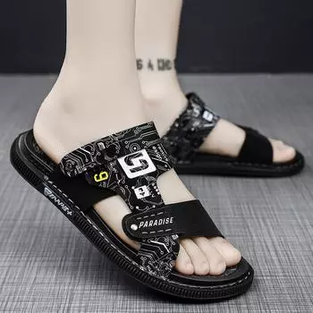Летние модные пляжные сандалии для отдыха на открытом воздухе, мужские нескользящие сандалии двойного назначения больших размеров, спортивные сандалии для вождения 38 чёрный