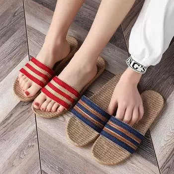 Летние модные полосатые повседневные тапочки на толстой подошве с противоскользящим покрытием 35 розовый