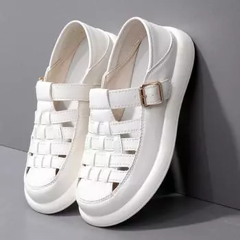 Летние модные повседневные сандалии на плоской подошве большого размера, пляжная обувь, тапочки, римская обувь, женская обувь 35 бежевый