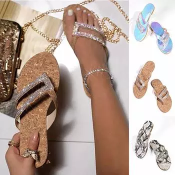 Летние модные повседневные сандалии, женские шлепанцы, пляжные шлепанцы с кристаллами, тапочки, обувь 37