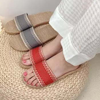 Летние модные ретро женские льняные тапочки 35 красный