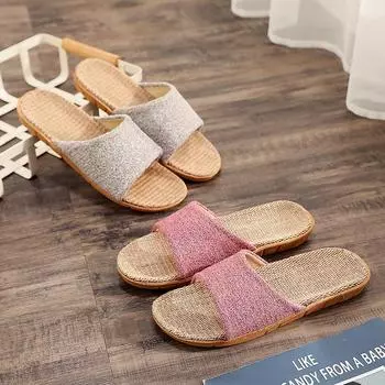 Летние модные ретро женские тапочки из хлопка и льна 35 розовый