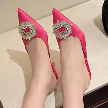 Летние модные роскошные женские тапочки на высоком каблуке 7 см, женские фетишные тапочки на низком каблуке со стразами, туфли-мюли с солнечными цветами и кристаллами 36