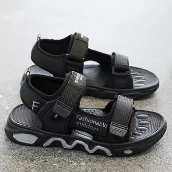Летние модные сандалии для детей и учащихся начальной школы. Пляжная обувь. Тапочки. Низкая спортивная обувь для подиума. Уличная походная обувь. 28 чёрный/зелёный