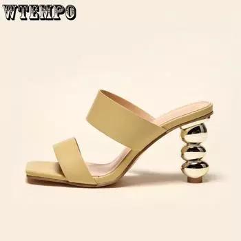 Летние модные сандалии на высоком каблуке, женская обувь, босоножки на каблуке в форме тыквы, большие размеры 35 белый